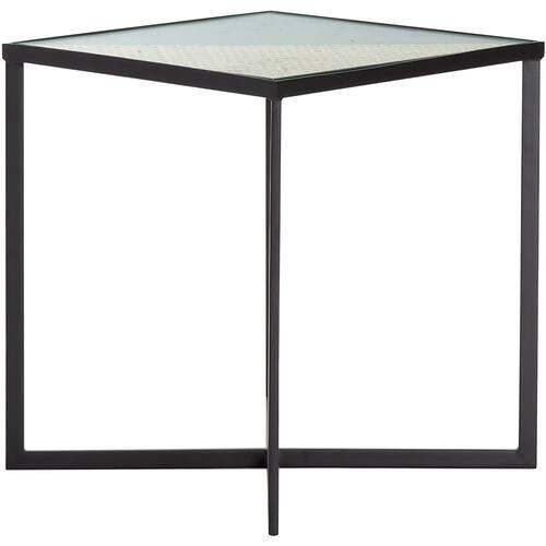 Finch - Ludlow Modern Industrial Glass/Rattan Side Table - Black