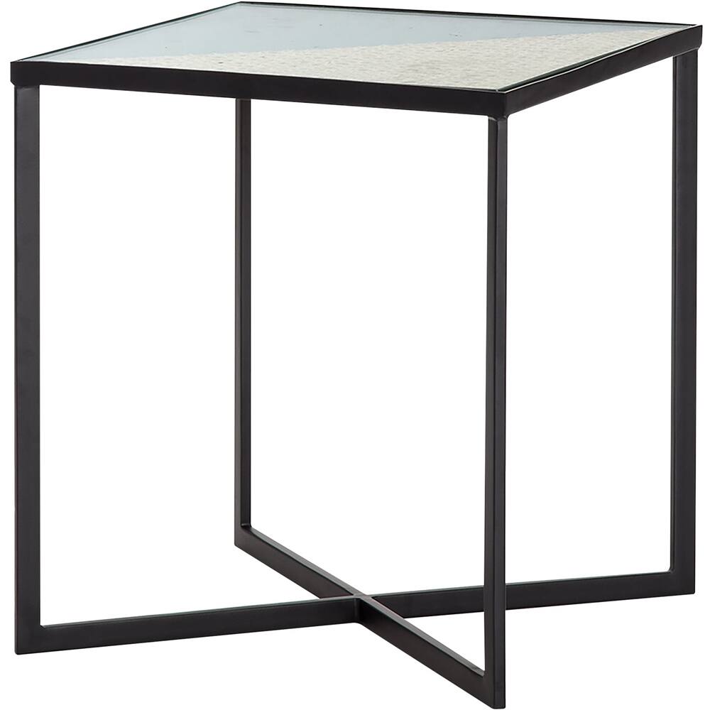 Alt View 11. Finch - Ludlow Modern Industrial Glass/Rattan Side Table - Black.
