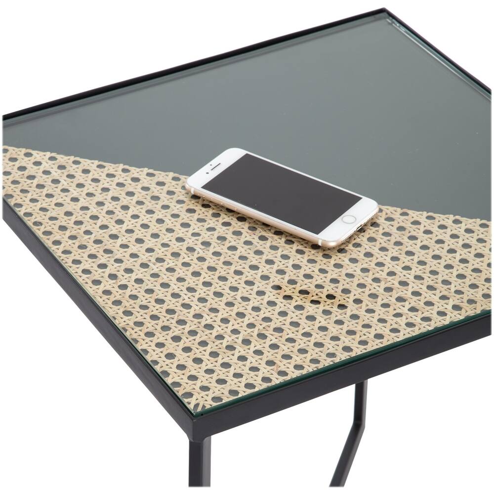 Alt View 12. Finch - Ludlow Modern Industrial Glass/Rattan Side Table - Black.
