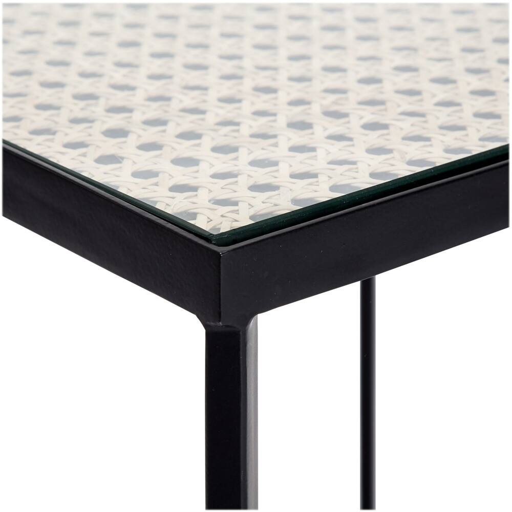 Alt View 13. Finch - Ludlow Modern Industrial Glass/Rattan Side Table - Black.