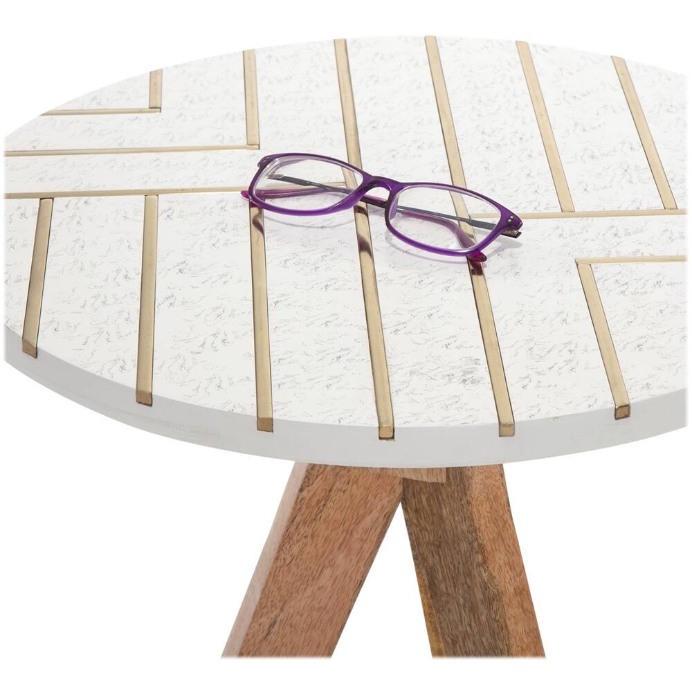 Alt View 12. Adore Decor - Amari Round MDF Side Table - White/Brass Inlay.