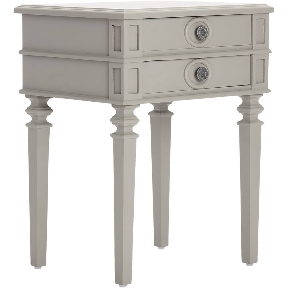 Left View: Finch - Irving Modern Rustic Wood 2-Drawer Side Table - Gray