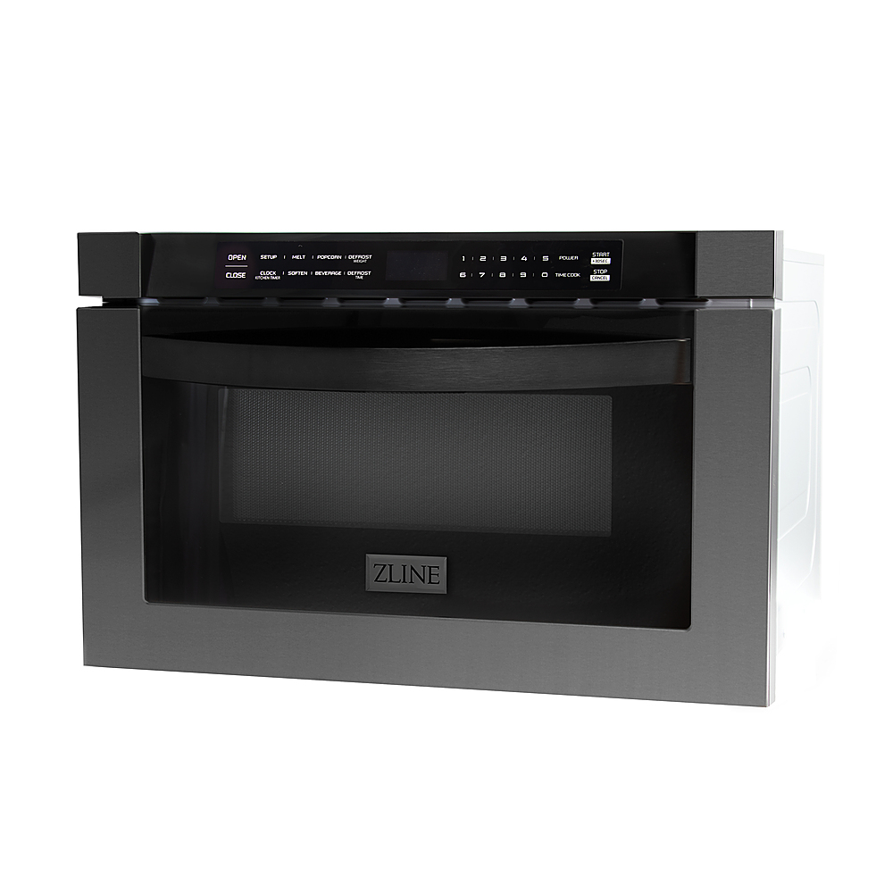 Angle View: ZLINE - 24" 1.2 cu. ft. Built-in Microwave Drawer in Black Stainless Steel - Black