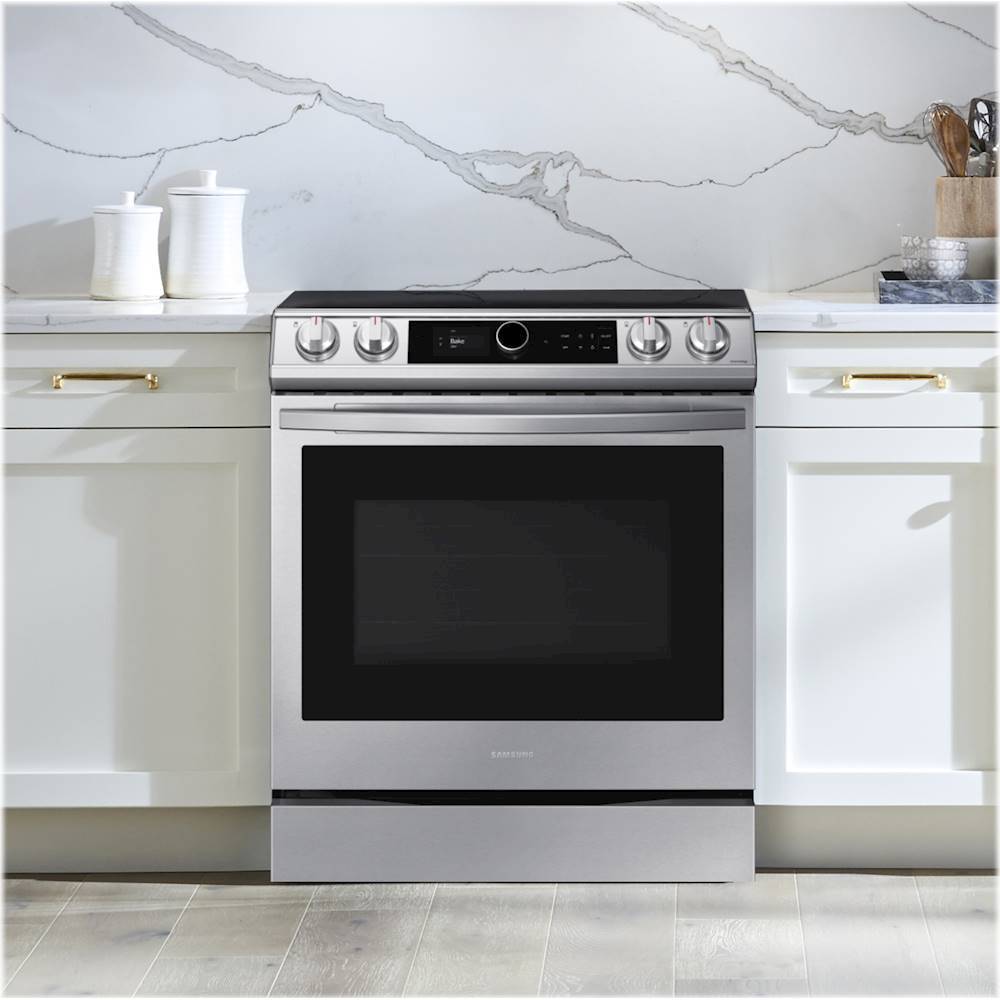 Samsung - 6.3 Cu. ft. Smart Instant Heat Slide-in Induction Range with Air Fry & Convection+ - Black Stainless Steel