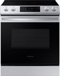 Samsung - 6.3 cu. ft. Front Control Slide-in Electric Range with Convection & Wi-Fi, Fingerprint Resistant - Stainless steel - Front_Zoom