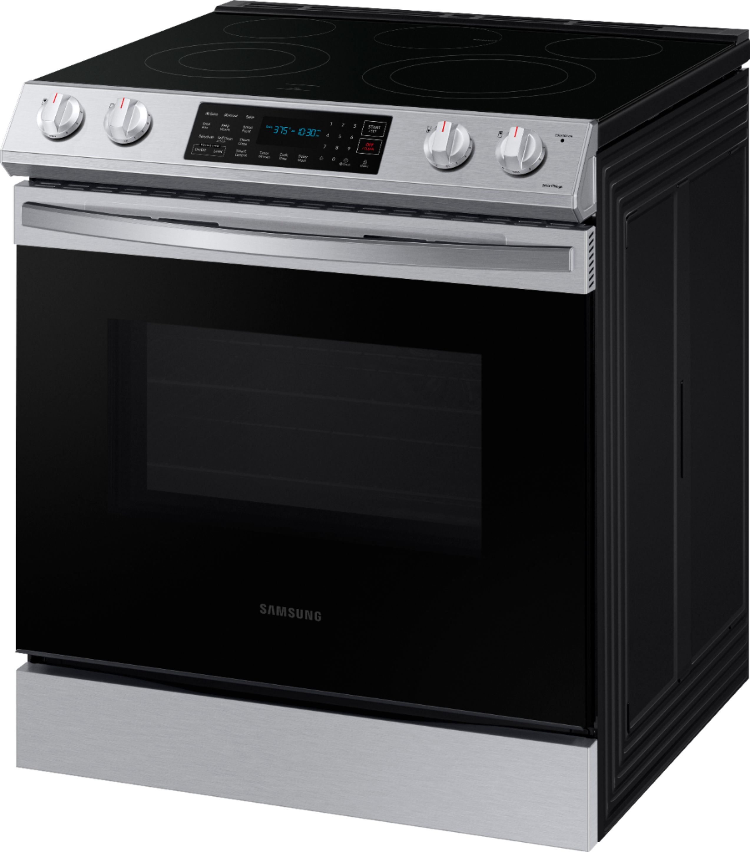Left View: Samsung - 6.3 cu. ft. Front Control Slide-in Electric Range with Convection & Wi-Fi, Fingerprint Resistant - Stainless steel
