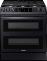 Samsung - 6.0 cu. ft. Flex Duo™ Front Control Slide-in Gas Convection Range with Smart Dial, Air Fry & Wi-Fi Fingerprint Resistant - Black stainless steel - Front_Zoom