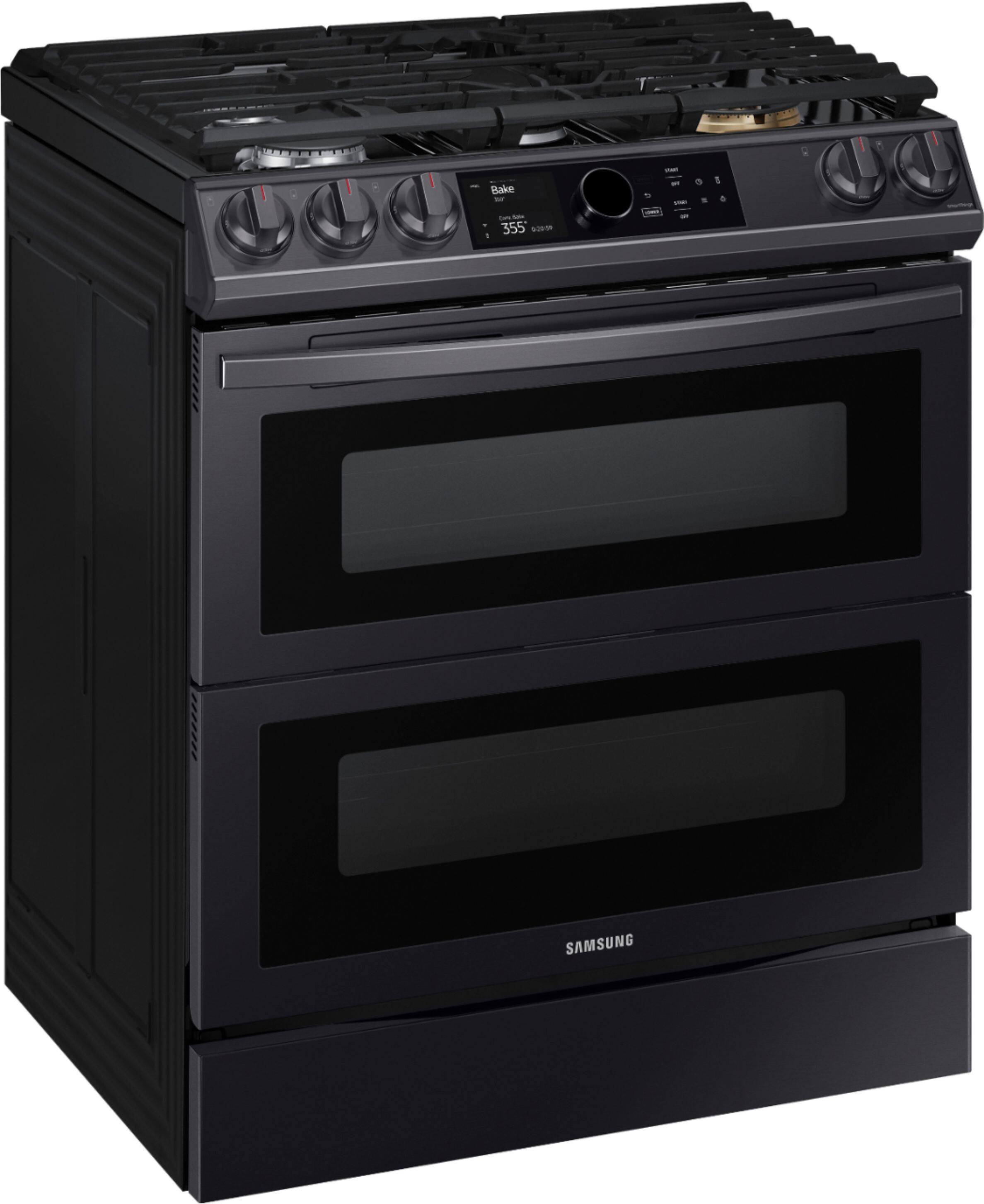 Alt View 19. Samsung - 6.0 cu. ft. Flex Duo Front Control Slide-in Gas Convection Range with Smart Dial & Air Fry - Black Stainless Steel.