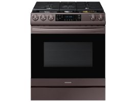 Samsung - 6.0 cu. ft. Front Control Slide-In Gas Convection Range with Air Fry & Wi-Fi, Fingerprint Resistant - Tuscan stainless steel - Front_Zoom