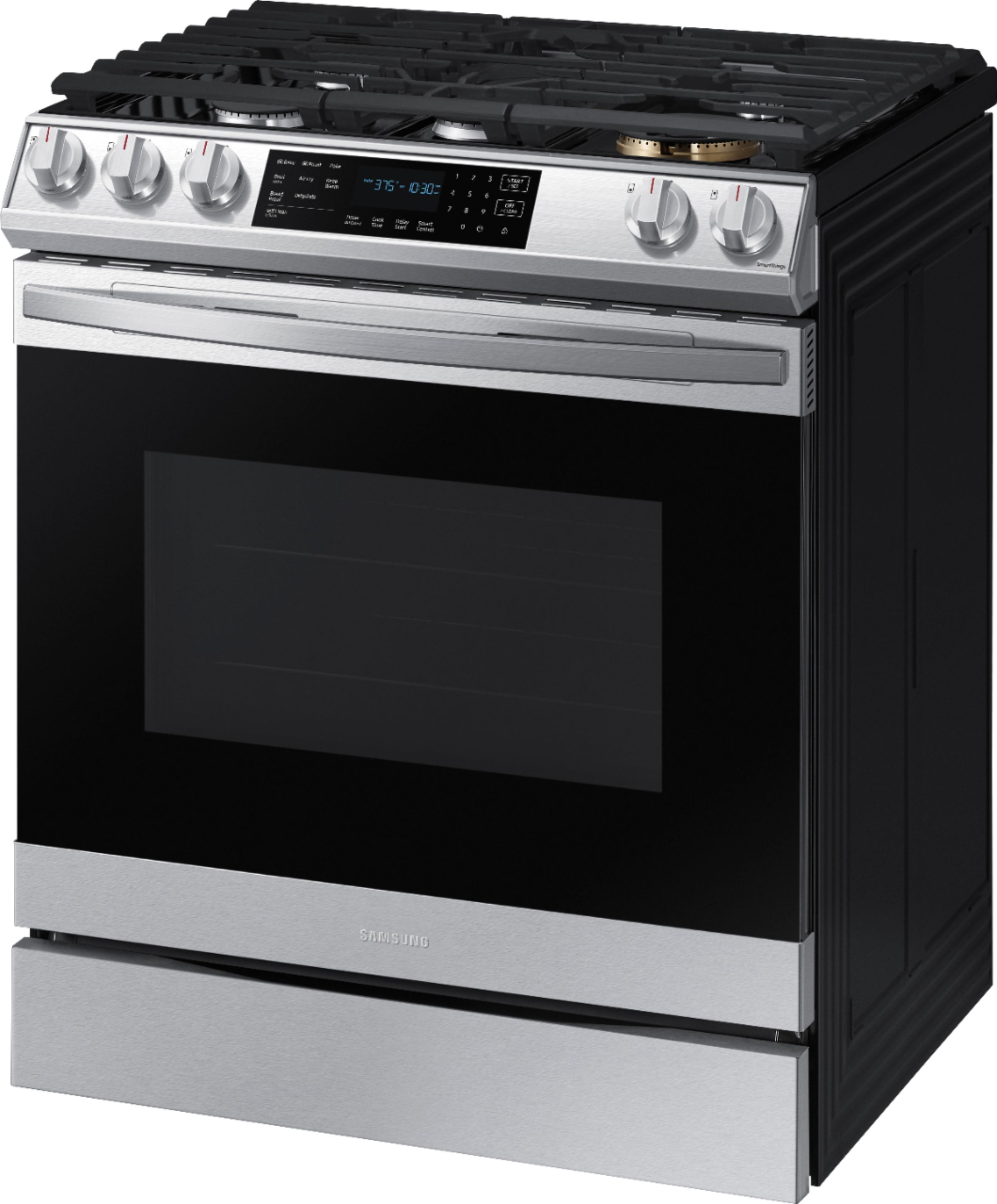 Left View: Samsung - 6.0 cu. ft. Front Control Slide-In Gas Convection Range with Air Fry & Wi-Fi, Fingerprint Resistant - Stainless steel