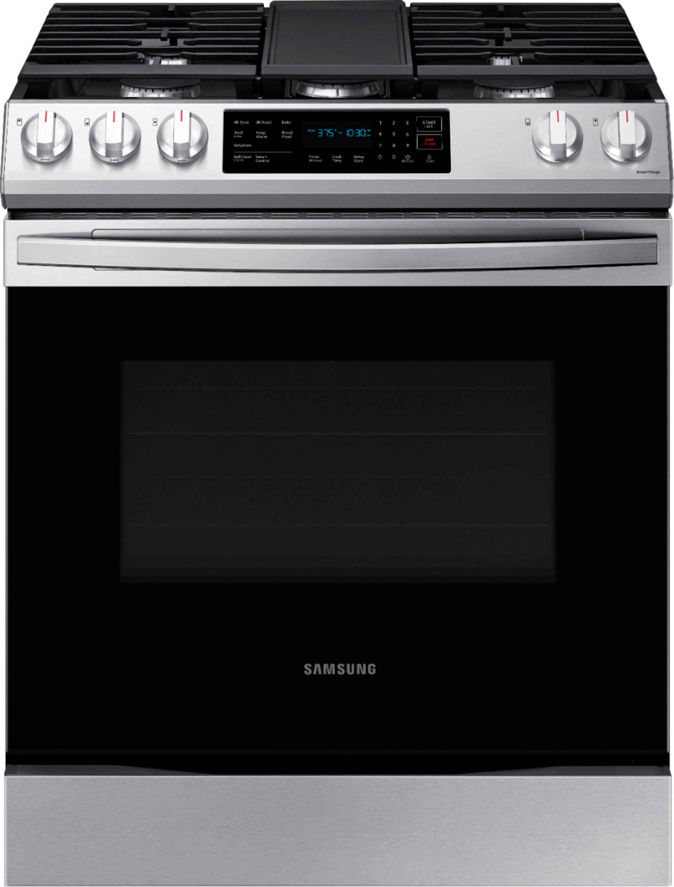 Samsung – 6.0 cu. ft. Front Control Slide-In Gas Range with Convection & Wi-Fi – Fingerprint Resistant Stainless Steel