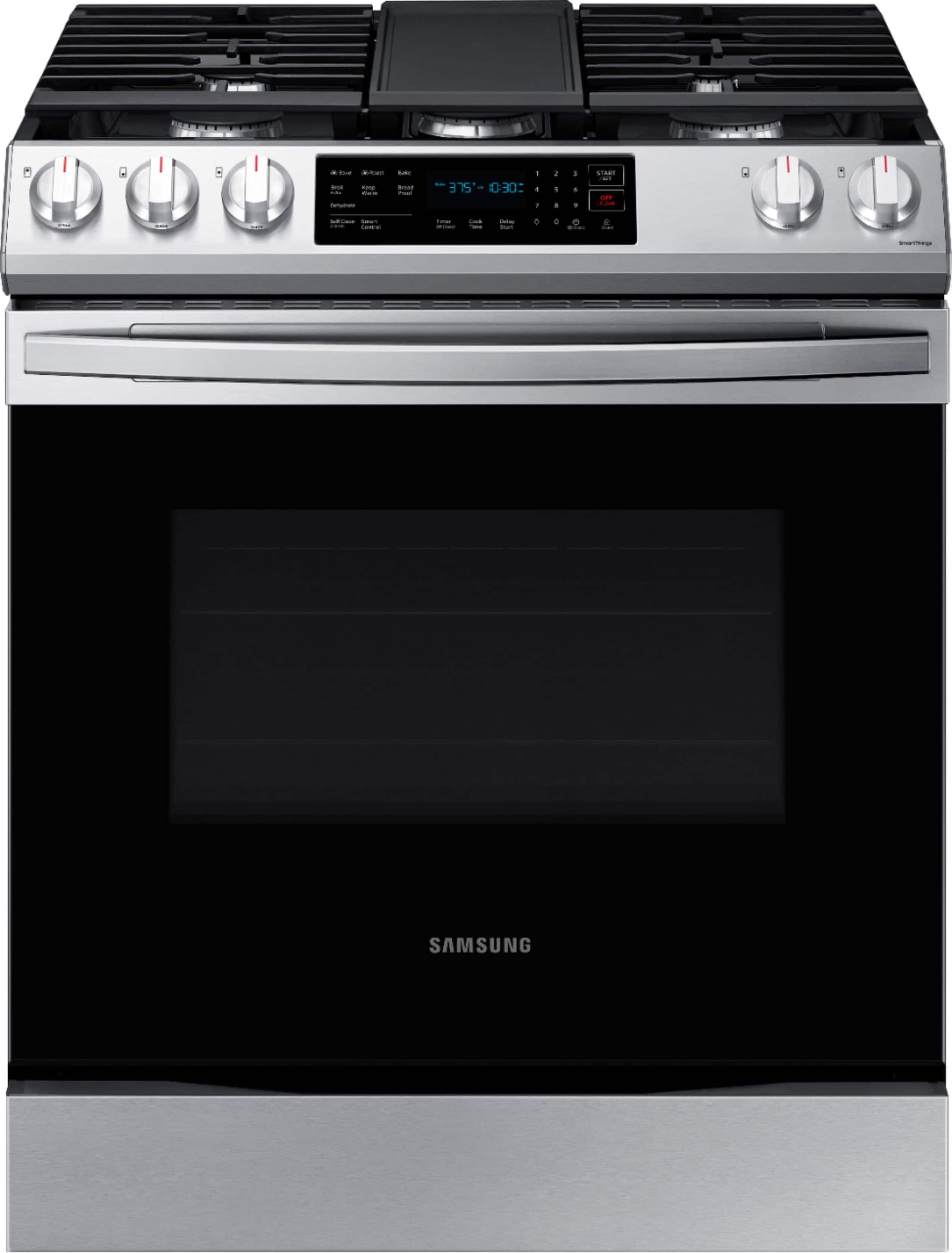 Samsung - 6.0 cu. ft. Front Control Slide-In Gas Range with Convection & Wi-Fi, Fingerprint Resistant - Stainless Steel - Front_Zoom
