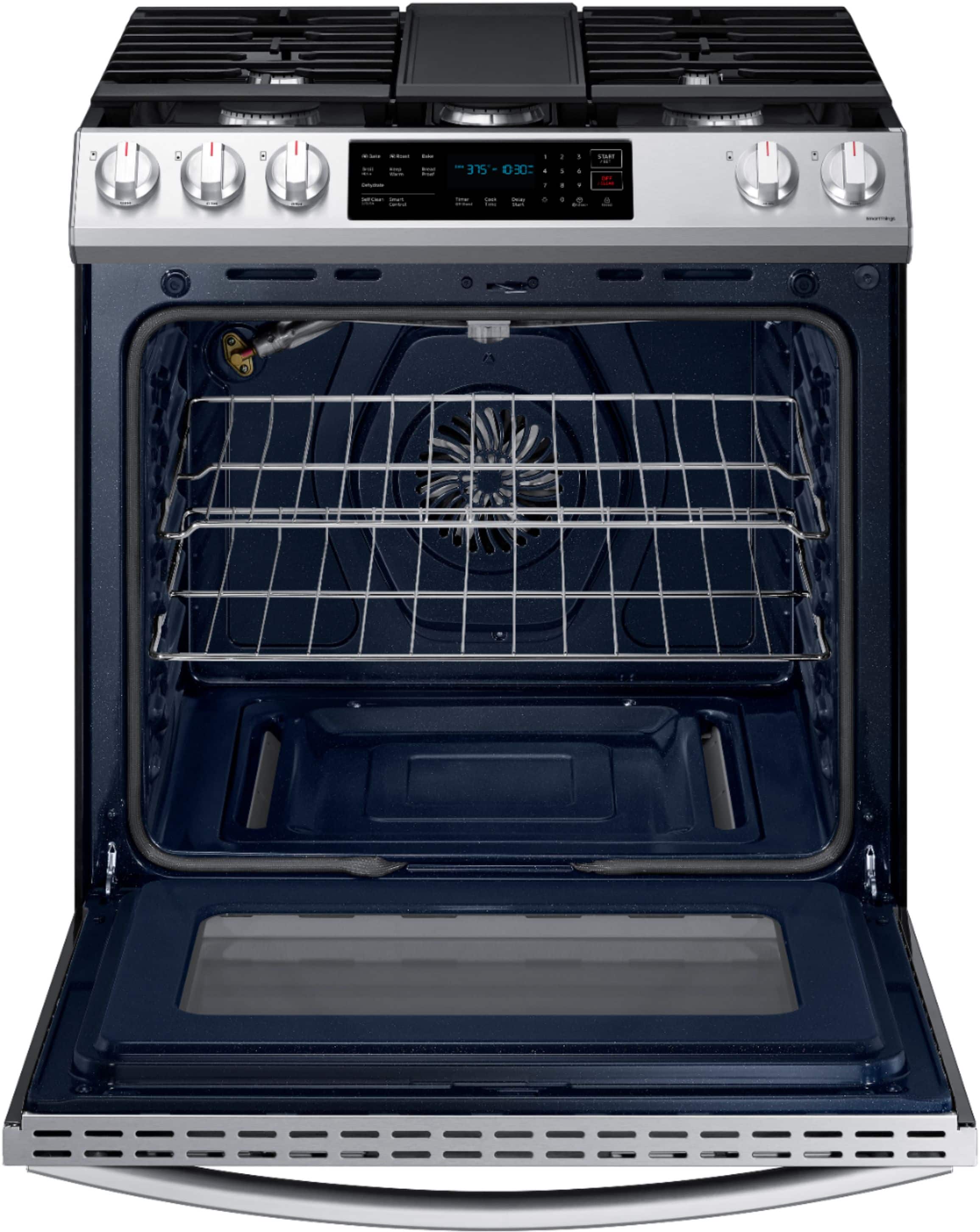Alt View 11. Samsung - 6.0 cu. ft. Front Control Slide-In Gas Range with Convection & Wi-Fi, Fingerprint Resistant - Stainless Steel.