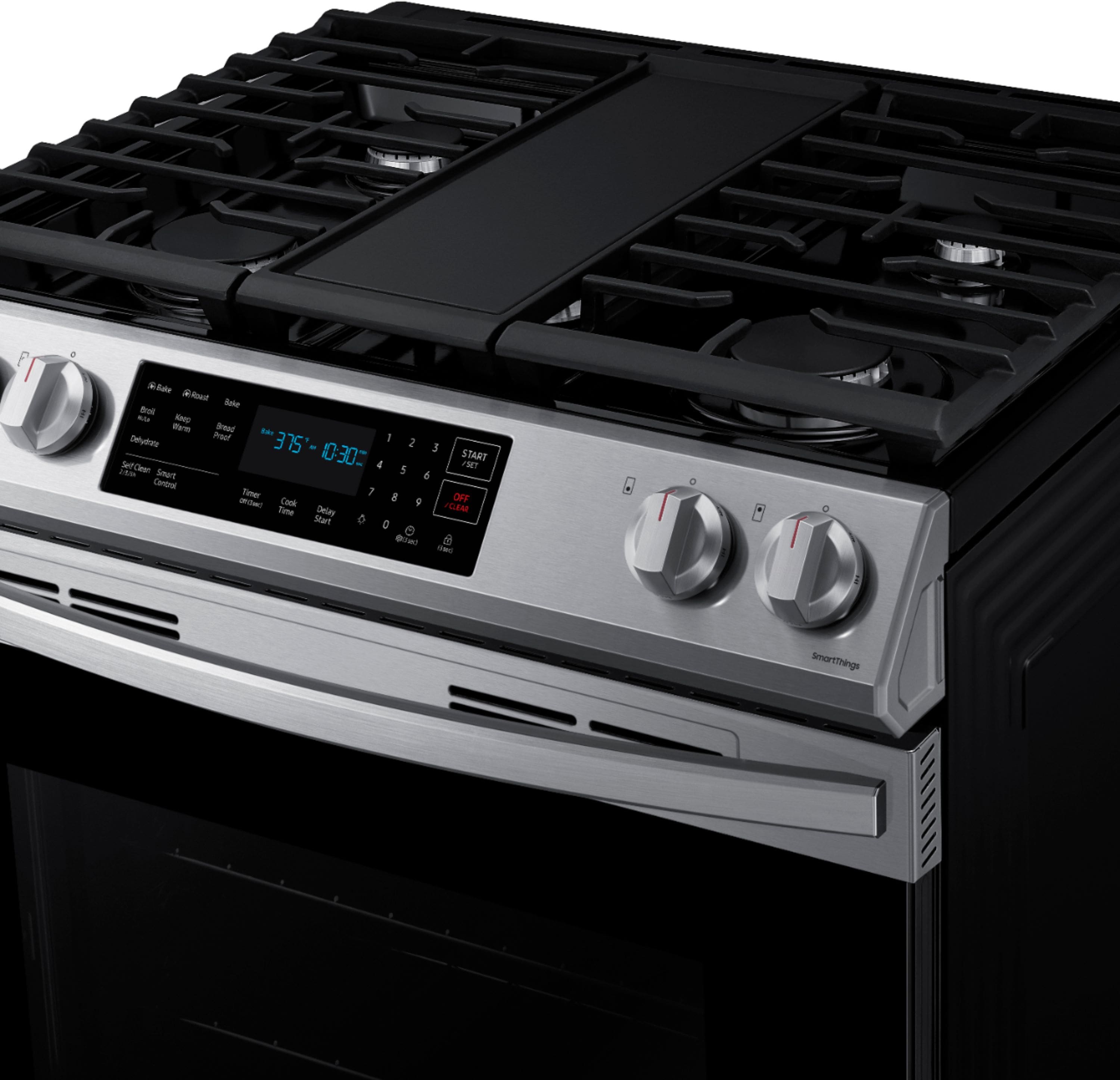Alt View 24. Samsung - 6.0 cu. ft. Front Control Slide-In Gas Range with Convection & Wi-Fi, Fingerprint Resistant - Stainless Steel.