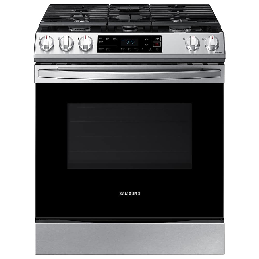 Samsung - 6.0 cu. ft. Front Control Slide-in Gas Range with Wi-Fi, Fingerprint Resistant - Stainless Steel - Front_Zoom