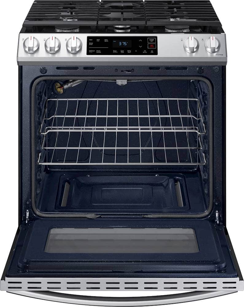 Alt View 11. Samsung - 6.0 cu. ft. Front Control Slide-in Gas Range with Wi-Fi, Fingerprint Resistant - Stainless Steel.