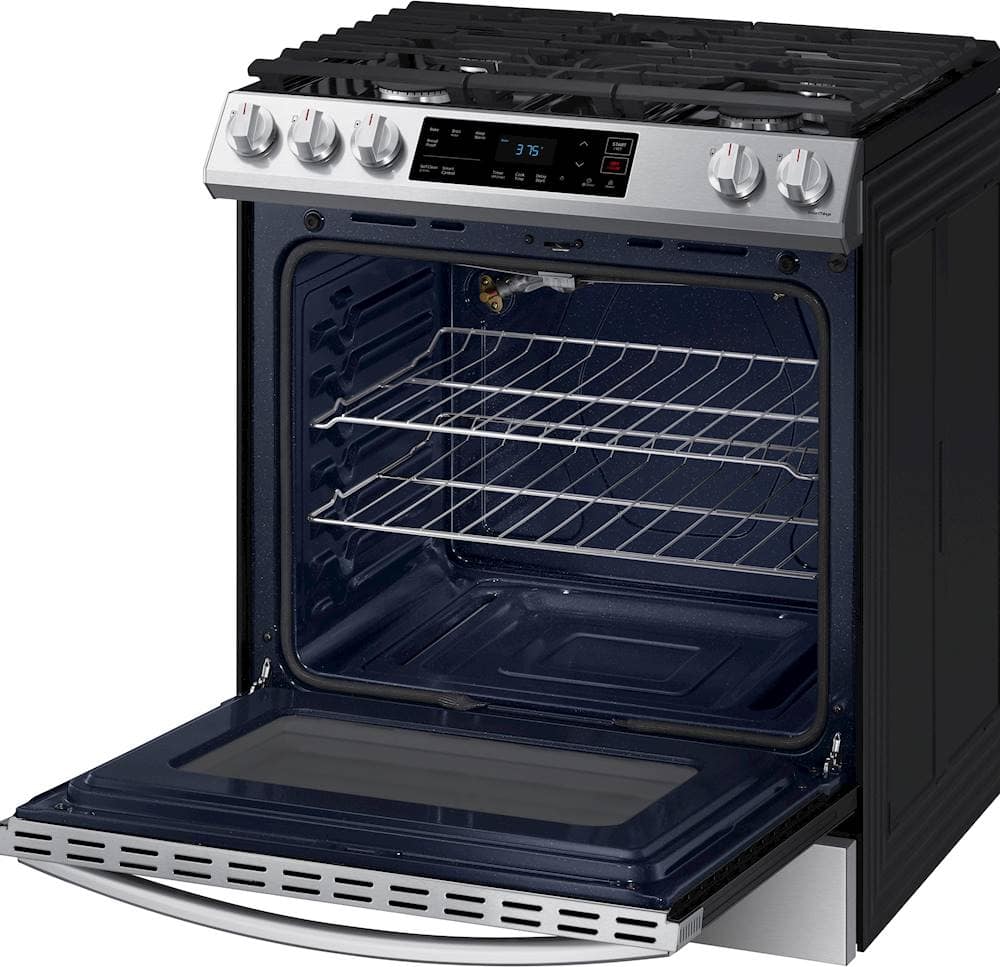 Alt View 15. Samsung - 6.0 cu. ft. Front Control Slide-in Gas Range with Wi-Fi, Fingerprint Resistant - Stainless Steel.