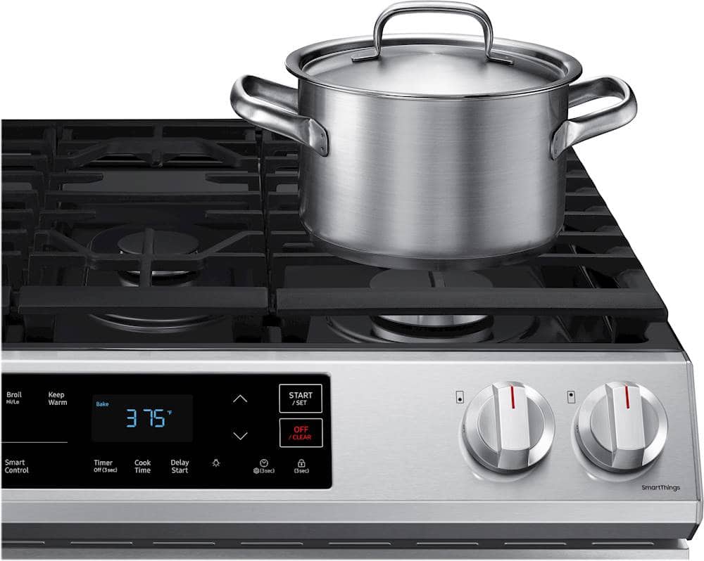 Alt View 19. Samsung - 6.0 cu. ft. Front Control Slide-in Gas Range with Wi-Fi, Fingerprint Resistant - Stainless Steel.