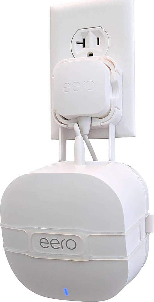 Front. Mount Genie - The Easy Outlet Mount for NEW Amazon eero 6 and Amazon eero Mesh Wi-Fi (2nd Gen 2019) - White.