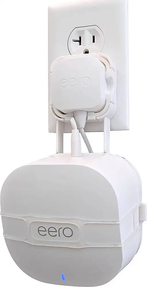 Front. Mount Genie - The Easy Outlet Mount for NEW Amazon eero 6 and Amazon eero Mesh Wi-Fi (2nd Gen 2019) - White.