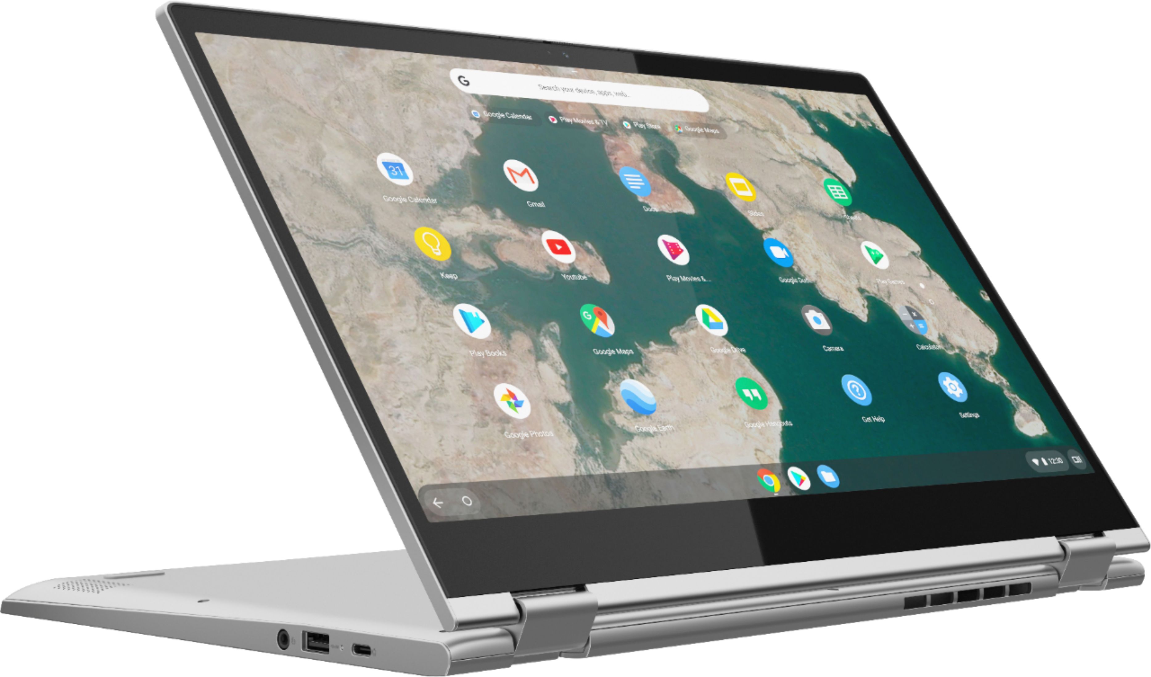 Angle View: Lenovo - C340-15 2-in-1 15.6" Touch-Screen Chromebook - Intel Core i3 - 4GB Memory - 64GB eMMC Flash Memory - Mineral Gray