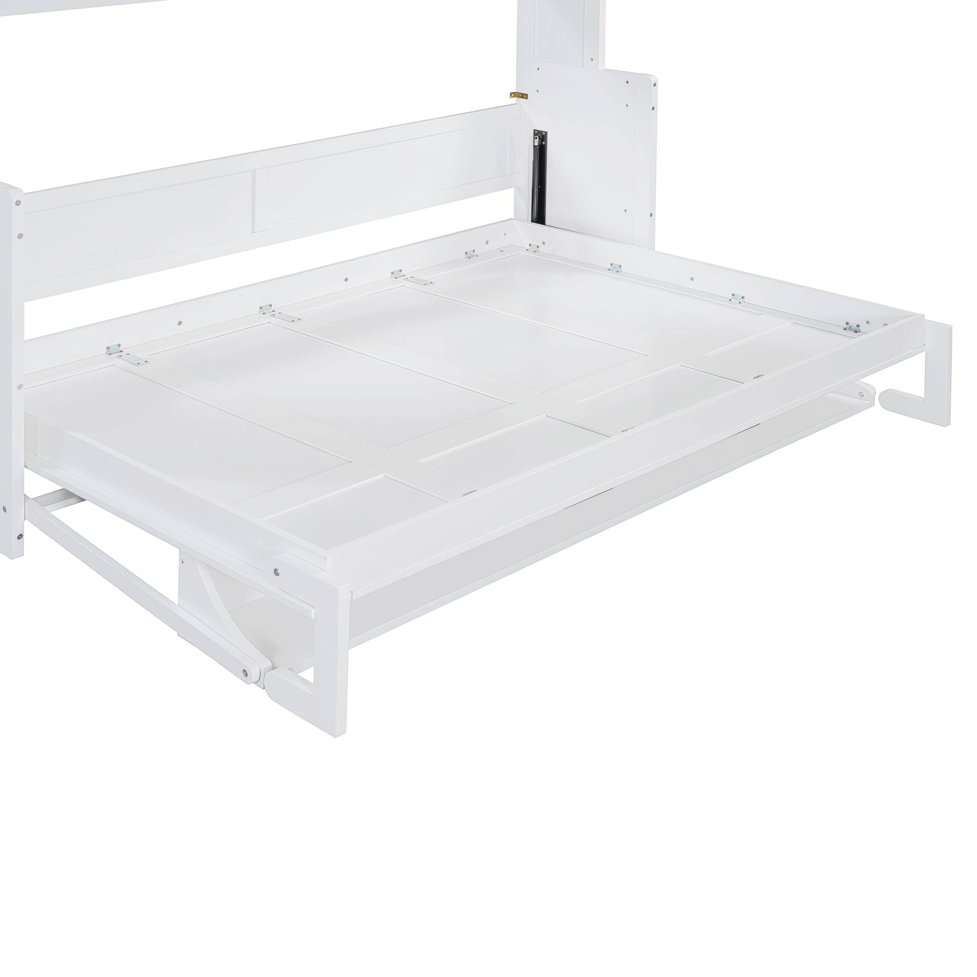 Alt View 7. Tiramisubest - White Wood Full Size Murphy Bed with Hydraulic Lift & Desk, Space-Saving and Sturdy - White.