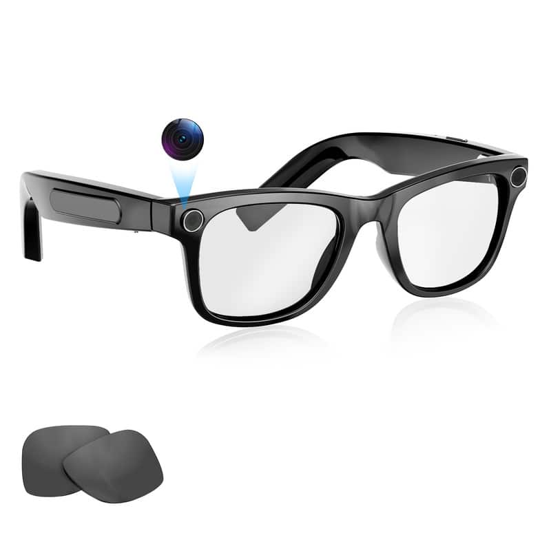 Crescents Edge - AI Smart Glasses with UV Protection Lenses, 8MP Camera, 1080P HD Video Recording, Real-Time Translation, Bluetooth 5.3 - Black