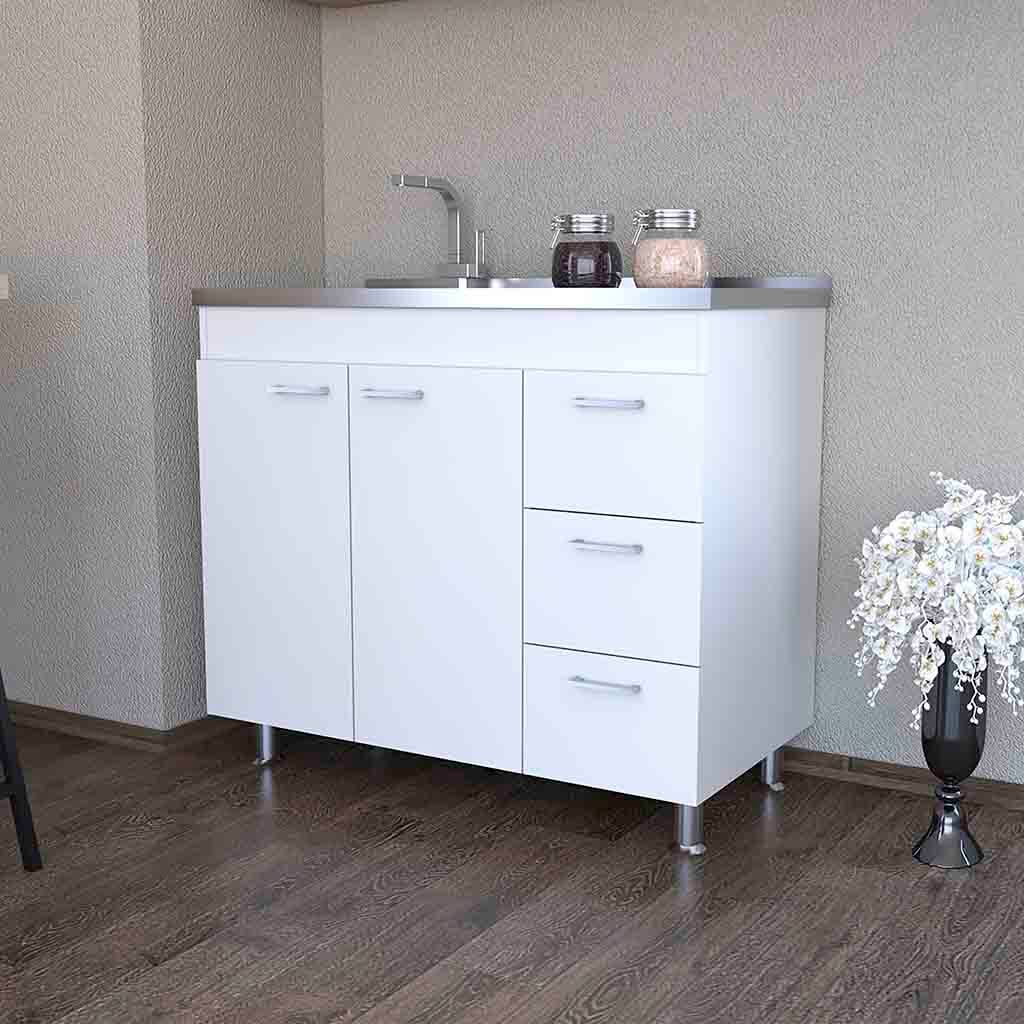 Alt View 2. Treevol Furniture - Utility Sink  Kisco,Utility Sink , Three Drawers, Double Door - White.