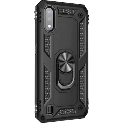 Angle. SaharaCase - Military Kickstand Series Case for Samsung Galaxy A01 - Black.