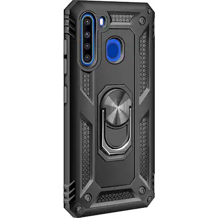 Angle. SaharaCase - Military Kickstand Series Case for Samsung Galaxy A21 - Black.