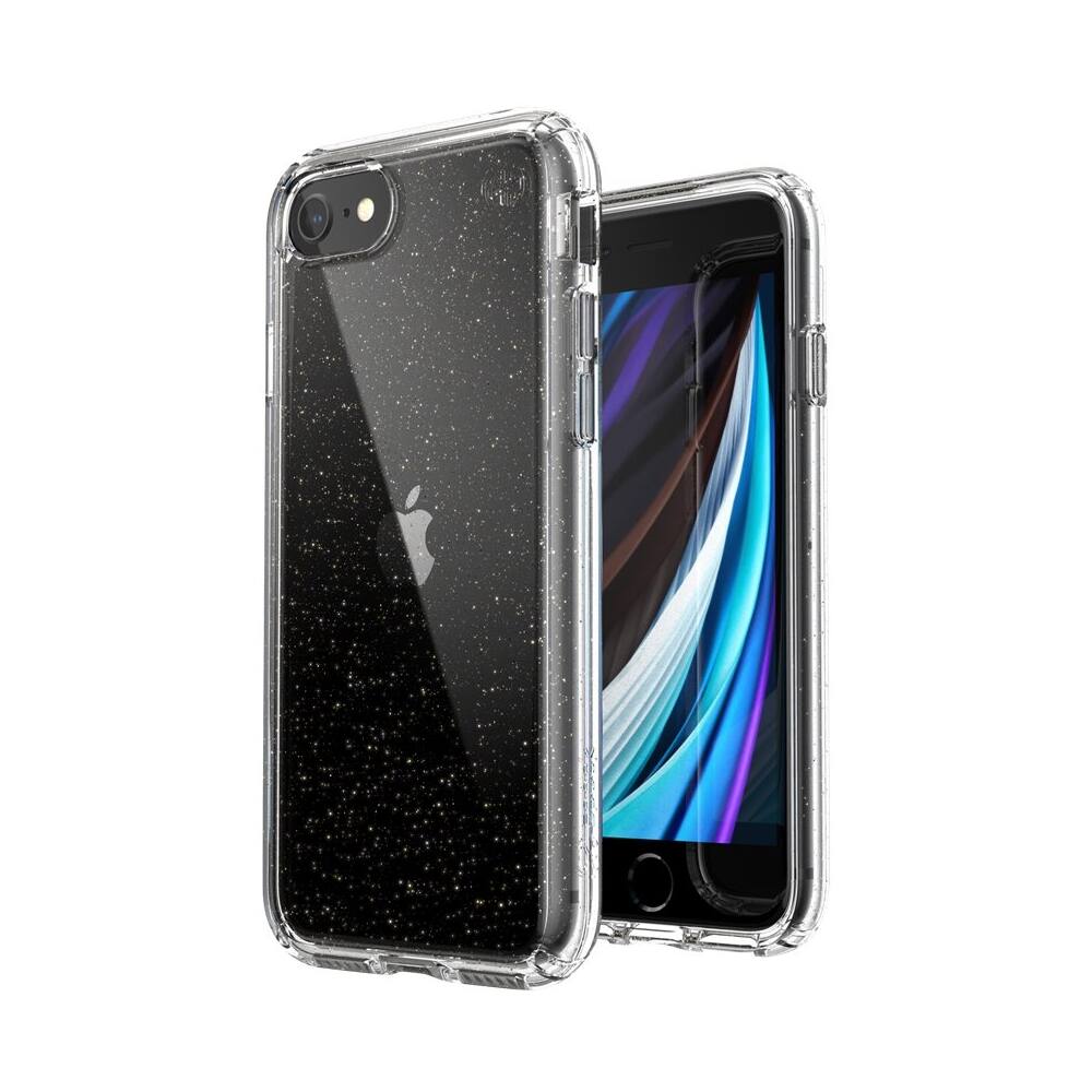 Alt View 11. Speck - Presidio Perfect-Clear with Glitter Hard shell Case for Apple® iPhone® 7 and 8 - Clear/Gold Glitter.