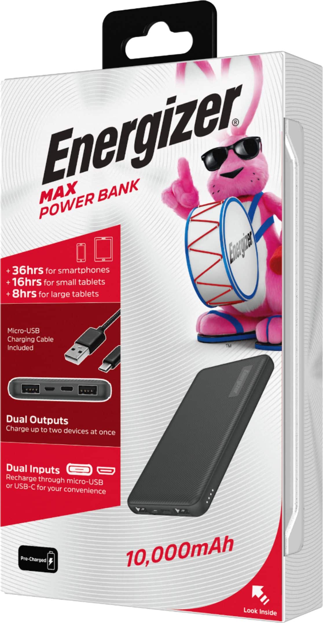 Alt View 21. Energizer - MAX 10,000mAh Ultra-Slim High Speed Universal Portable Charger for Apple, Android, Google, Samsung & USB Enabled Devices - Black.