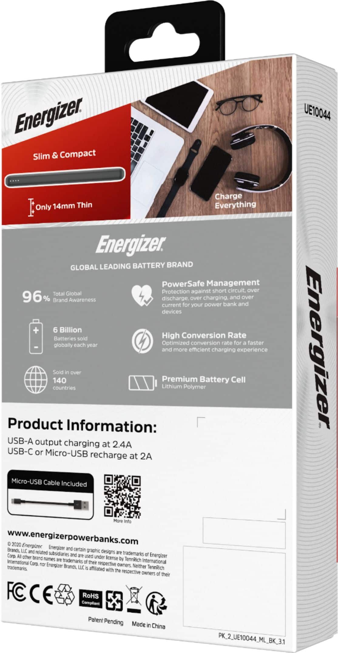 Alt View 22. Energizer - MAX 10,000mAh Ultra-Slim High Speed Universal Portable Charger for Apple, Android, Google, Samsung & USB Enabled Devices - Black.