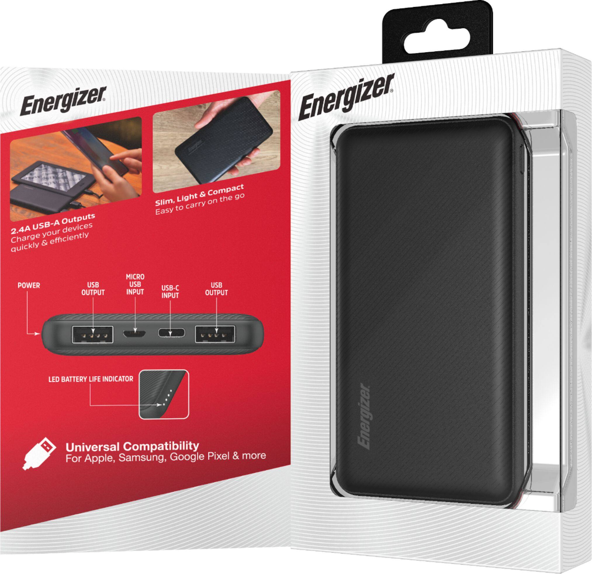 Alt View 23. Energizer - MAX 10,000mAh Ultra-Slim High Speed Universal Portable Charger for Apple, Android, Google, Samsung & USB Enabled Devices - Black.