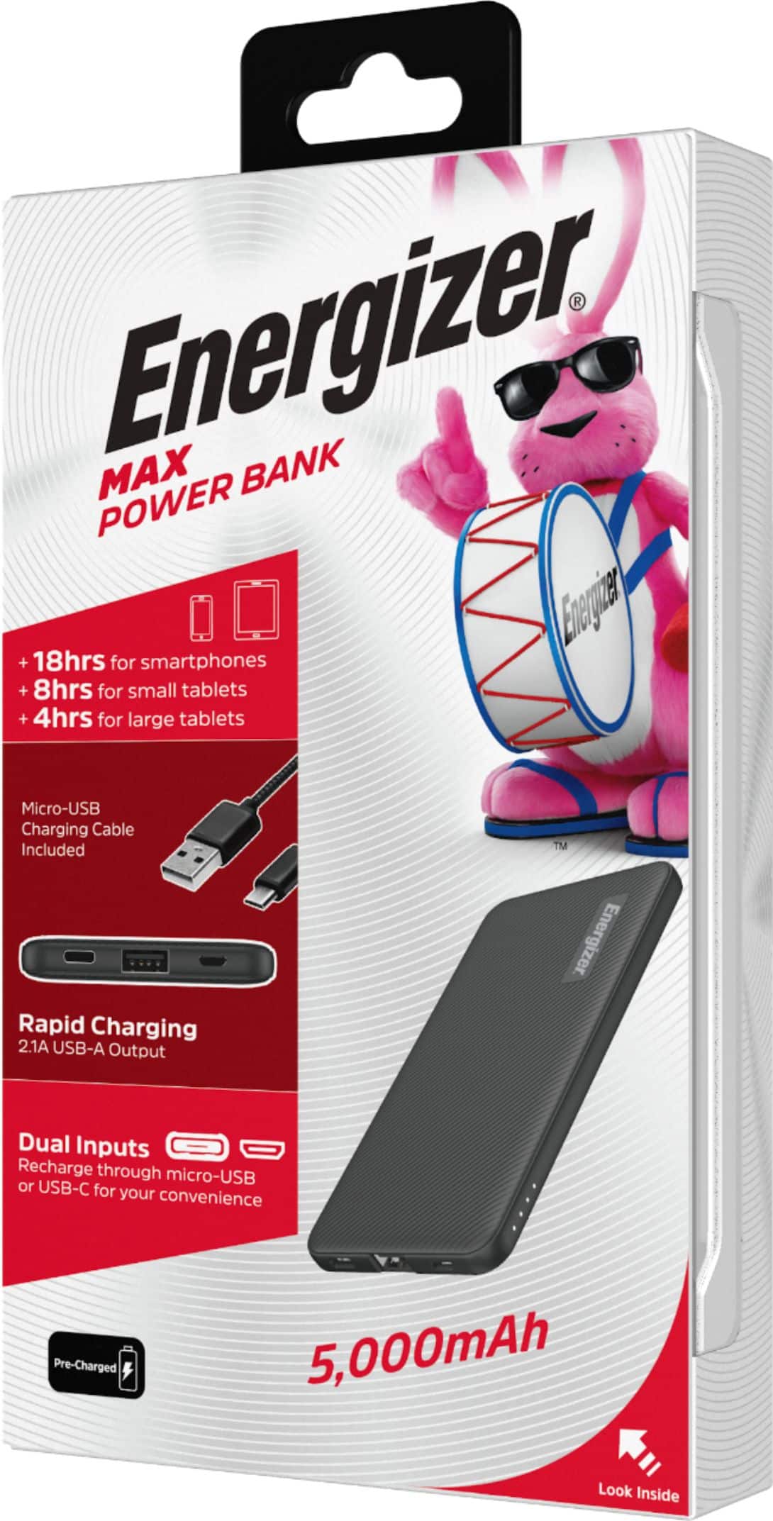 Alt View 20. Energizer - MAX 5,000mAh Ultra-Slim, High Speed Universal Portable Charger for Apple, Android, Google, Samsung & USB Enabled Devices - Black.