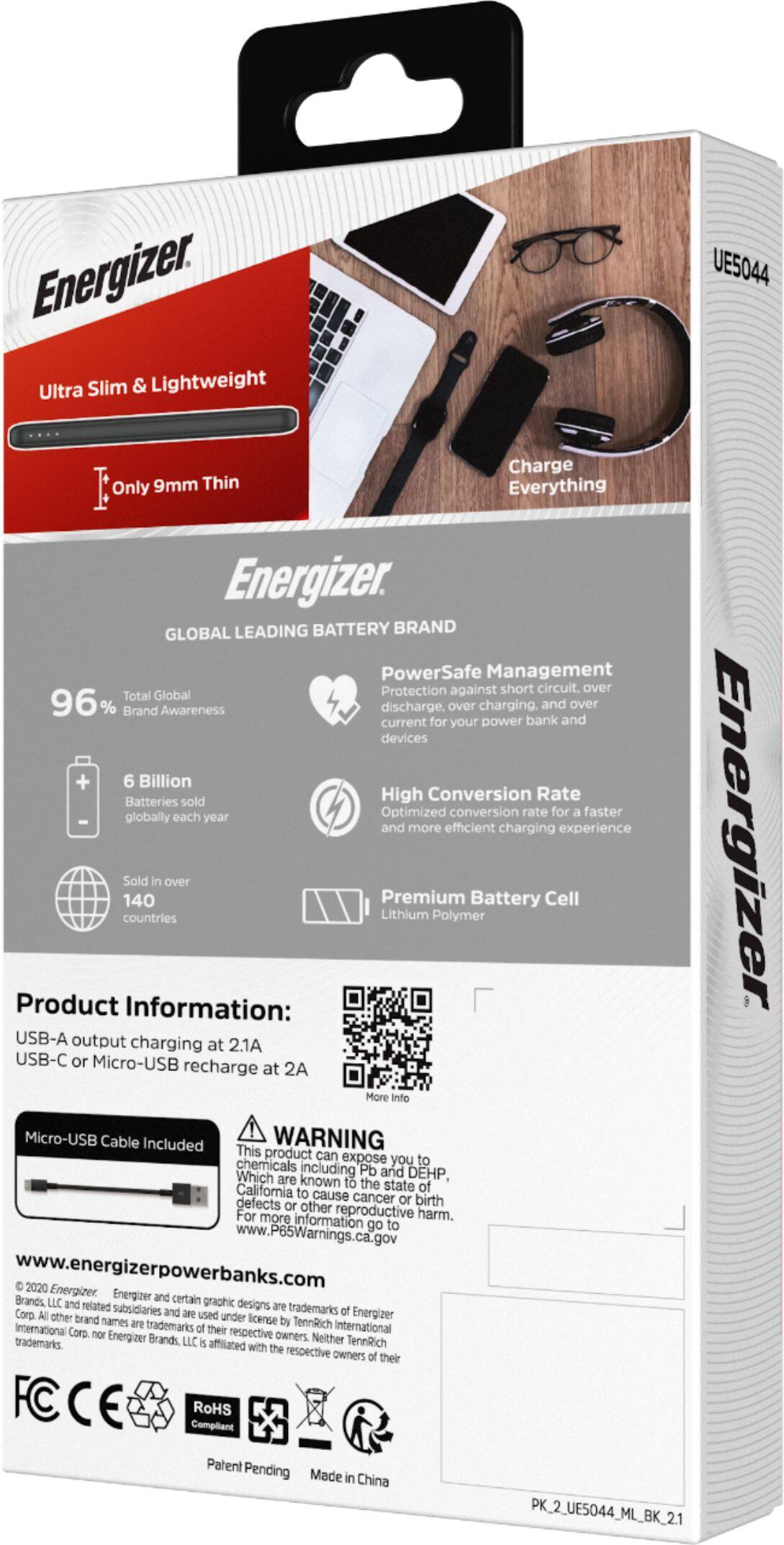 Alt View 21. Energizer - MAX 5,000mAh Ultra-Slim, High Speed Universal Portable Charger for Apple, Android, Google, Samsung & USB Enabled Devices - Black.