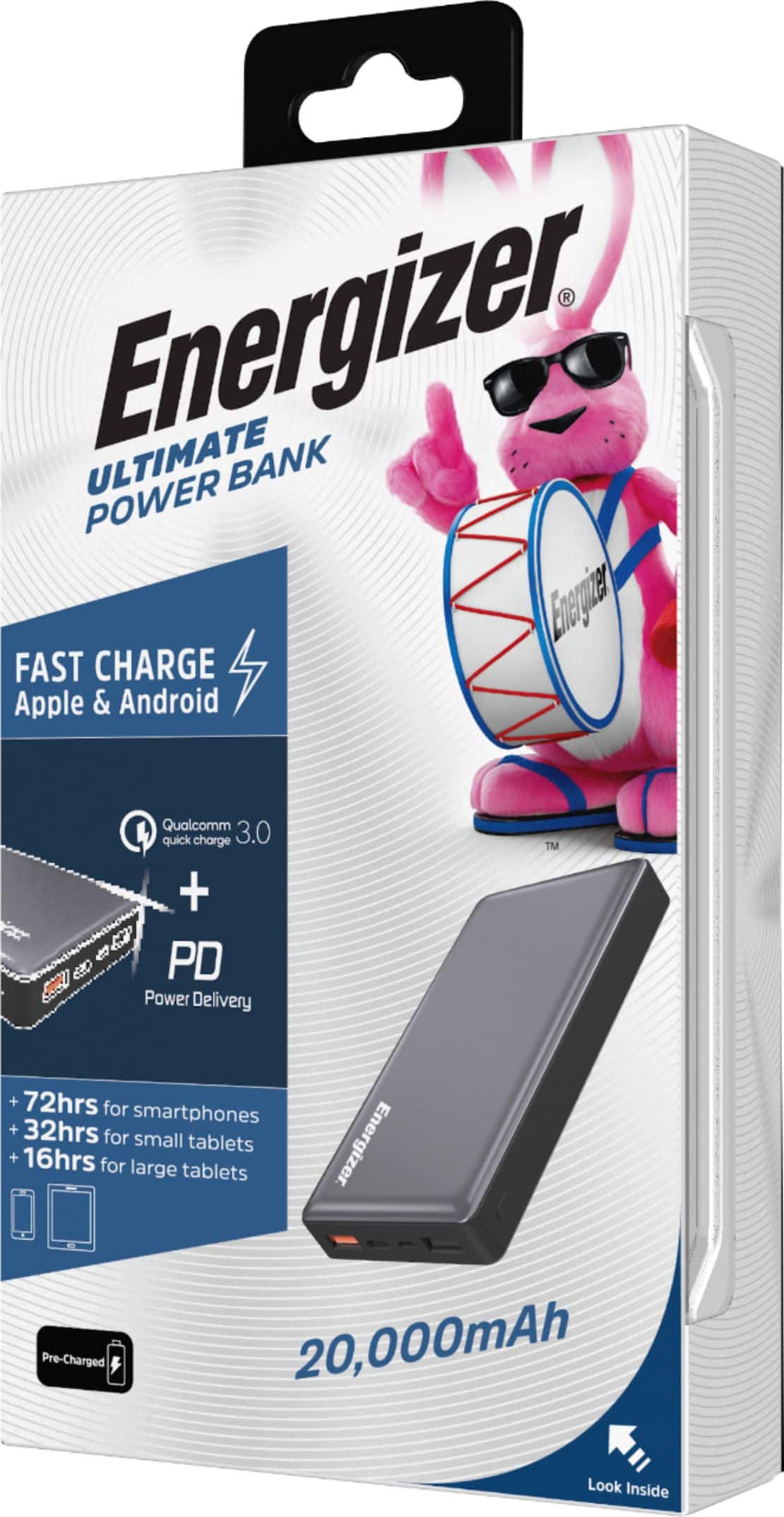 Alt View 16. Energizer - Ultimate Lithium 20,000mAh 18W Fast Charge Portable Charger/Power Bank QC 3.0 & PD 3.0 for Apple, Android & USB Devices - Gray.