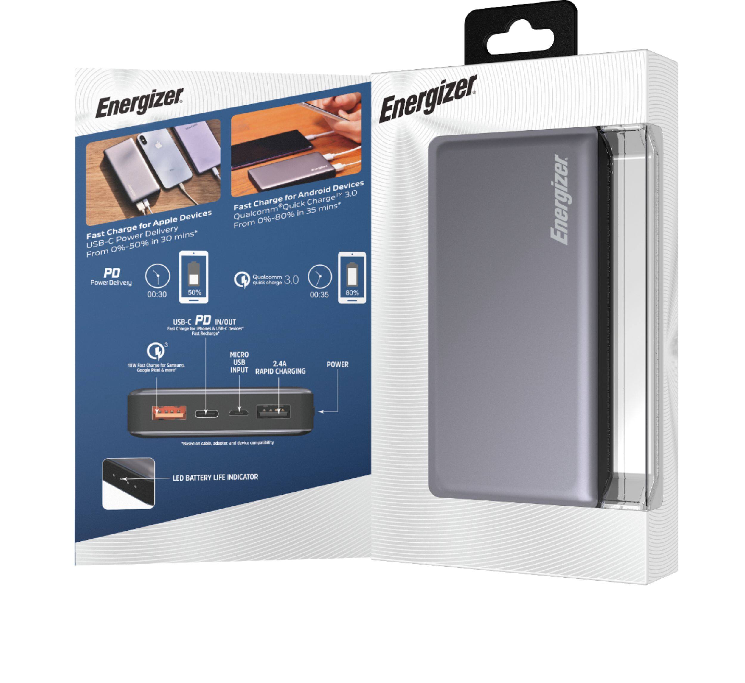 Alt View 18. Energizer - Ultimate Lithium 20,000mAh 18W Fast Charge Portable Charger/Power Bank QC 3.0 & PD 3.0 for Apple, Android & USB Devices - Gray.