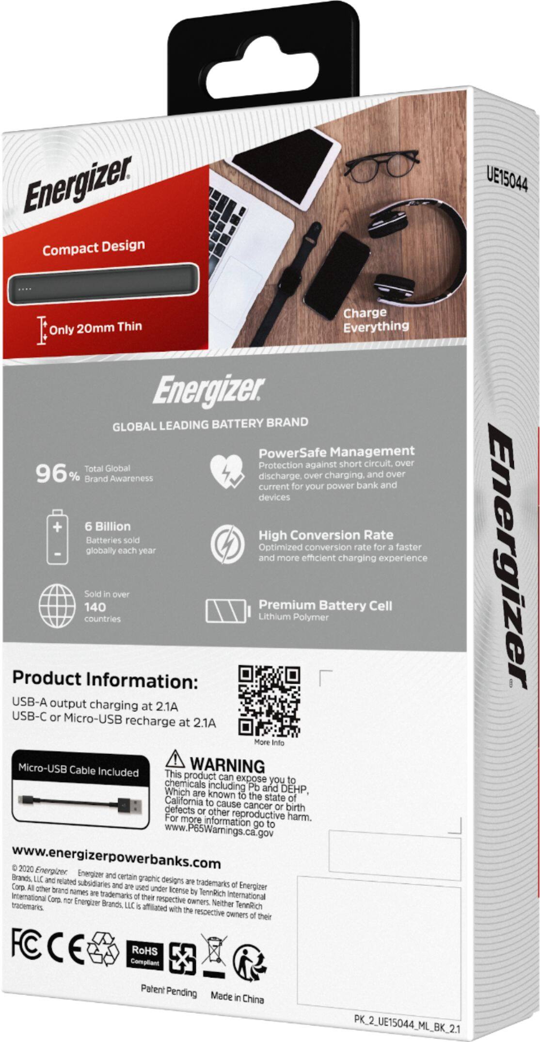 Alt View 21. Energizer - MAX 15,000mAh Ultra-Slim High Speed Universal Portable Charger for Apple, Android, Google, Samsung & USB Enabled Devices - Black.