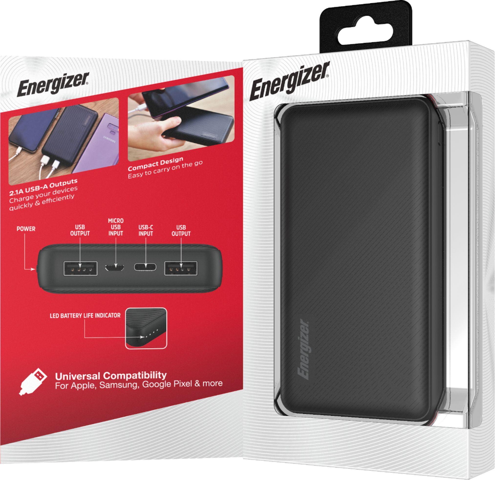 Best Buy: Energizer MAX 15,000mAh Ultra-Slim High Speed Universal Portable  Charger for Apple, Android, Google, Samsung & USB Enabled Devices Black  UE15044
