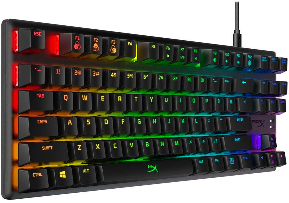 Angle. HyperX - Alloy Origins Core TKL Wired Mechanical Tactile Aqua Switch Gaming Keyboard with RGB Back Lighting - Black.