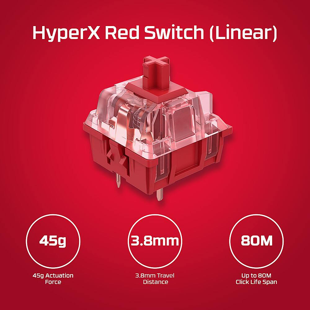 HyperX Red Switch (Linear) 45g 3.8mm 80M 45g Actuation Force 3.8mm Travel Distance Up to BOM Click Life Span