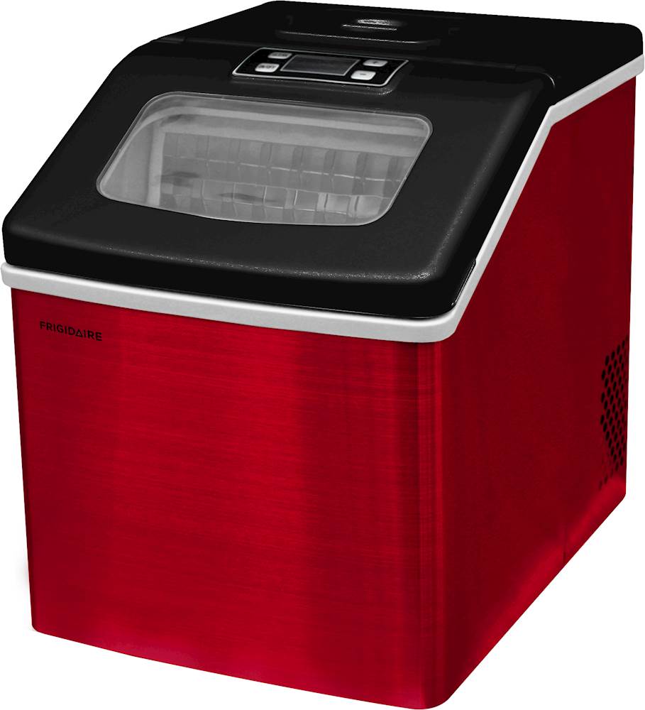 Left View: Frigidaire - 11.3" 40-Lb. Freestanding Icemaker - Red Stainless Steel