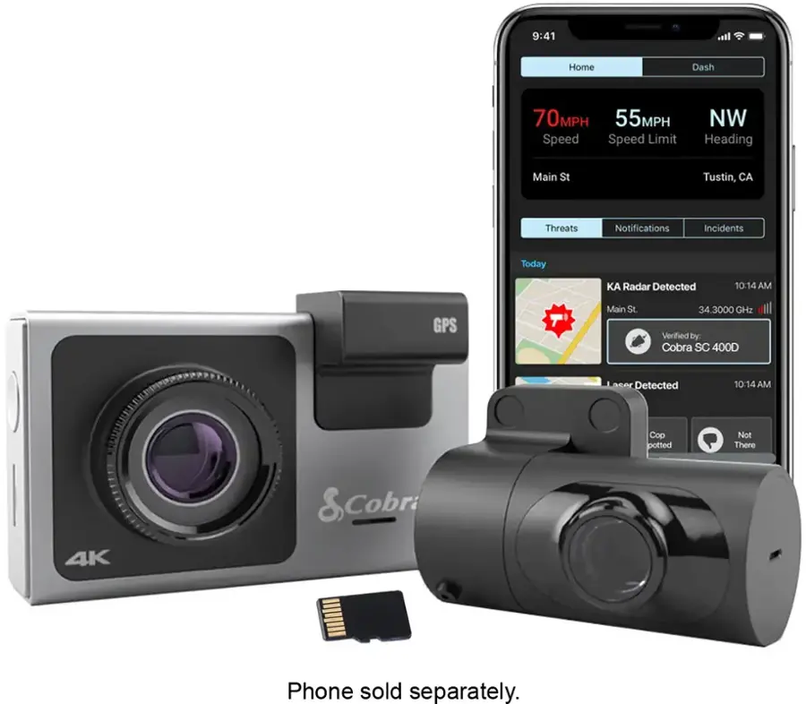 Alt View 14. Cobra - SC 400D Dual-View Smart Dash Cam with Rear-View Accessory Camera, works with Apple CarPlay/Android Auto - Black/Silver.