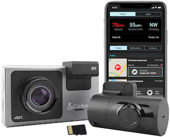 Front. Cobra - SC 400D Dual-View Smart Dash Cam with Rear-View Accessory Camera, works with Apple CarPlay/Android Auto - Black/Silver.