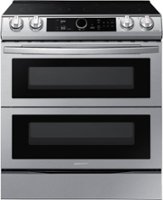 Samsung - 6.3 cu. ft. Flex Duo Front Control Slide-in Electric Range with Smart Dial, Air Fry & Wi-Fi, Fingerprint Resistant - Stainless Steel - Front_Zoom