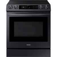Samsung - 6.3 cu. ft. Front Control Slide-in Electric Convection Range with Smart Dial, Air Fry & Wi-Fi, Fingerprint Resistant - Black Stainless Steel - Front_Zoom