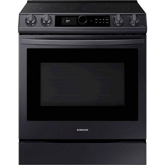 Samsung – 6.3 cu. ft. Front Control Slide-in Electric Convection Range with Smart Dial, Air Fry & Wi-Fi – Fingerprint Resistant Black Stainless Steel