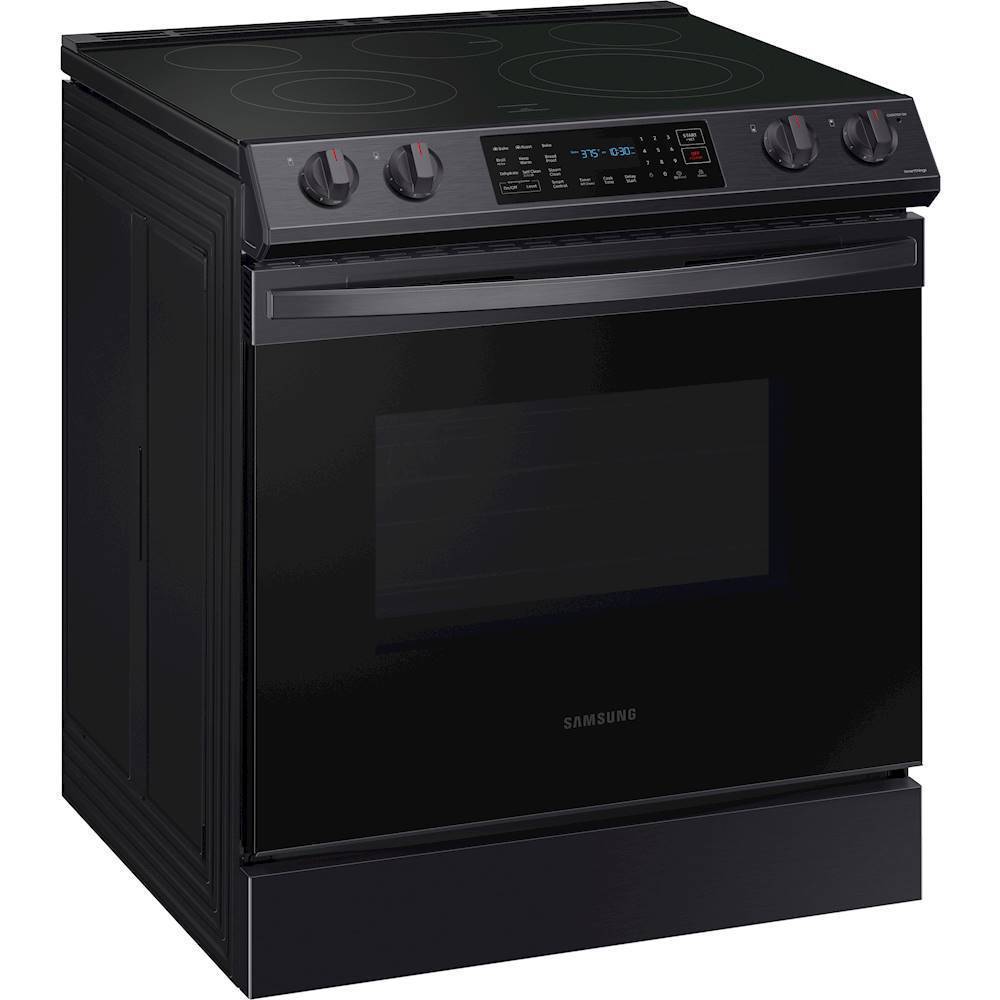 Angle View: GE - 5.3 Cu. Ft. Freestanding Electric Convection Range with Self-Steam Cleaning and No-Preheat Air Fry - Black on black