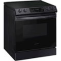 Angle Zoom. Samsung - 6.3 cu. ft. Front Control Slide-in Electric Range with Convection & Wi-Fi, Fingerprint Resistant - Black stainless steel.